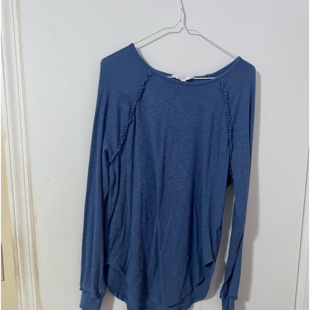Blue ruffed long sleeve blouse